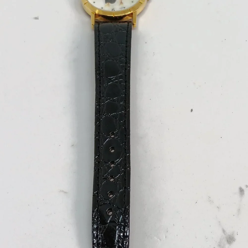 Great Dane 33mm Women's Gold Tone Black Leather Band Dog Watch